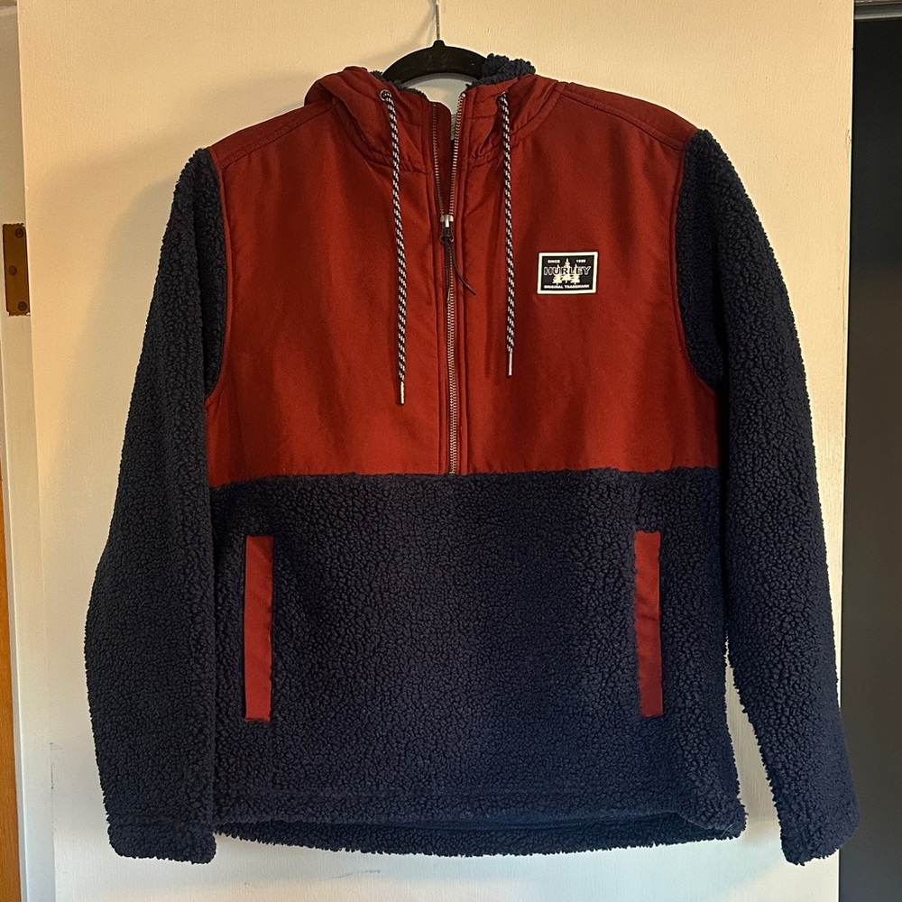 Hurley Red and Blue Hooded Half Zip